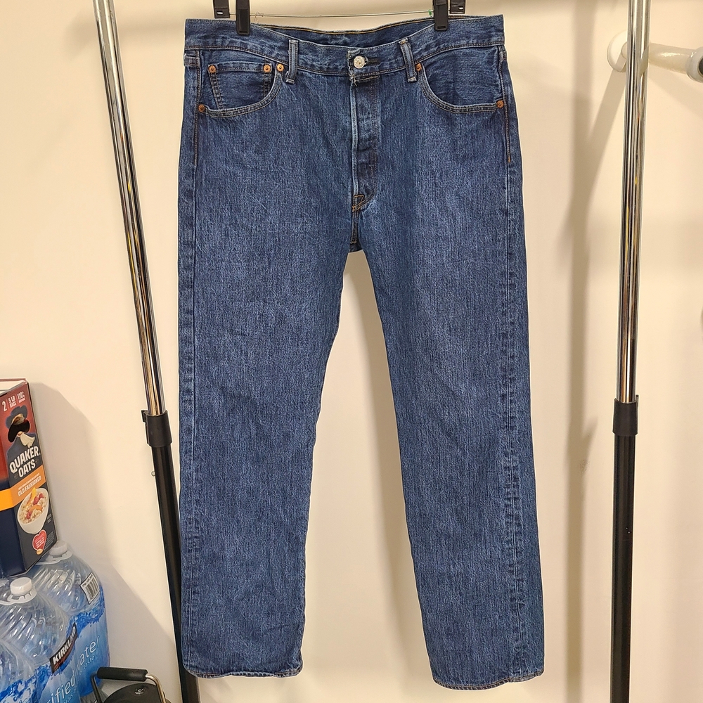Levi's Men's Straight Blue Jeans 501 XX BUTTON FLY MEDIUM BLUE